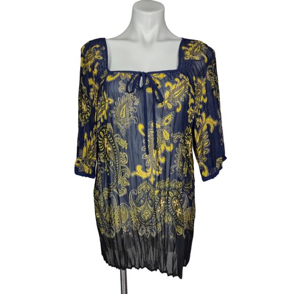 Lane Bryant Paisley 3/4 Sleeve Chiffon Blue Blouse Size 22/24 - Picture 2 of 14